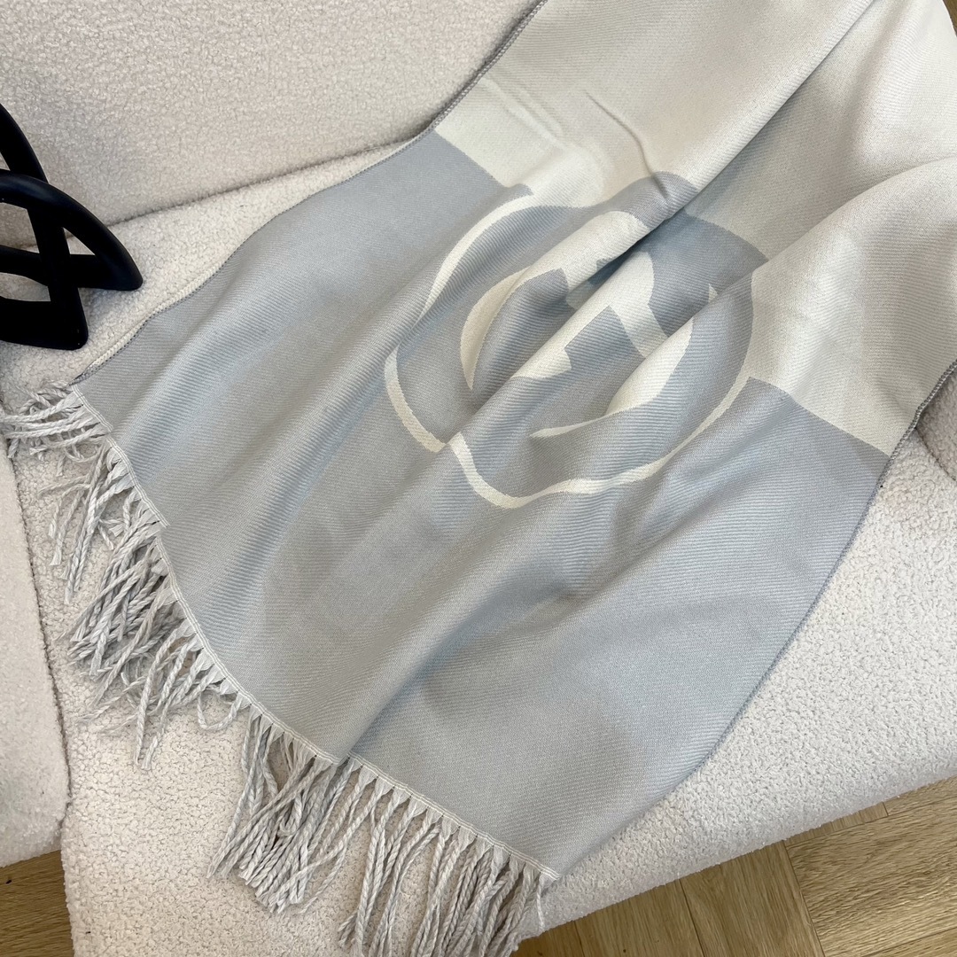 GG WOOL CASHMERE SCARF WITH INTERLOCKING G BLUE 715497 3GB02 4978