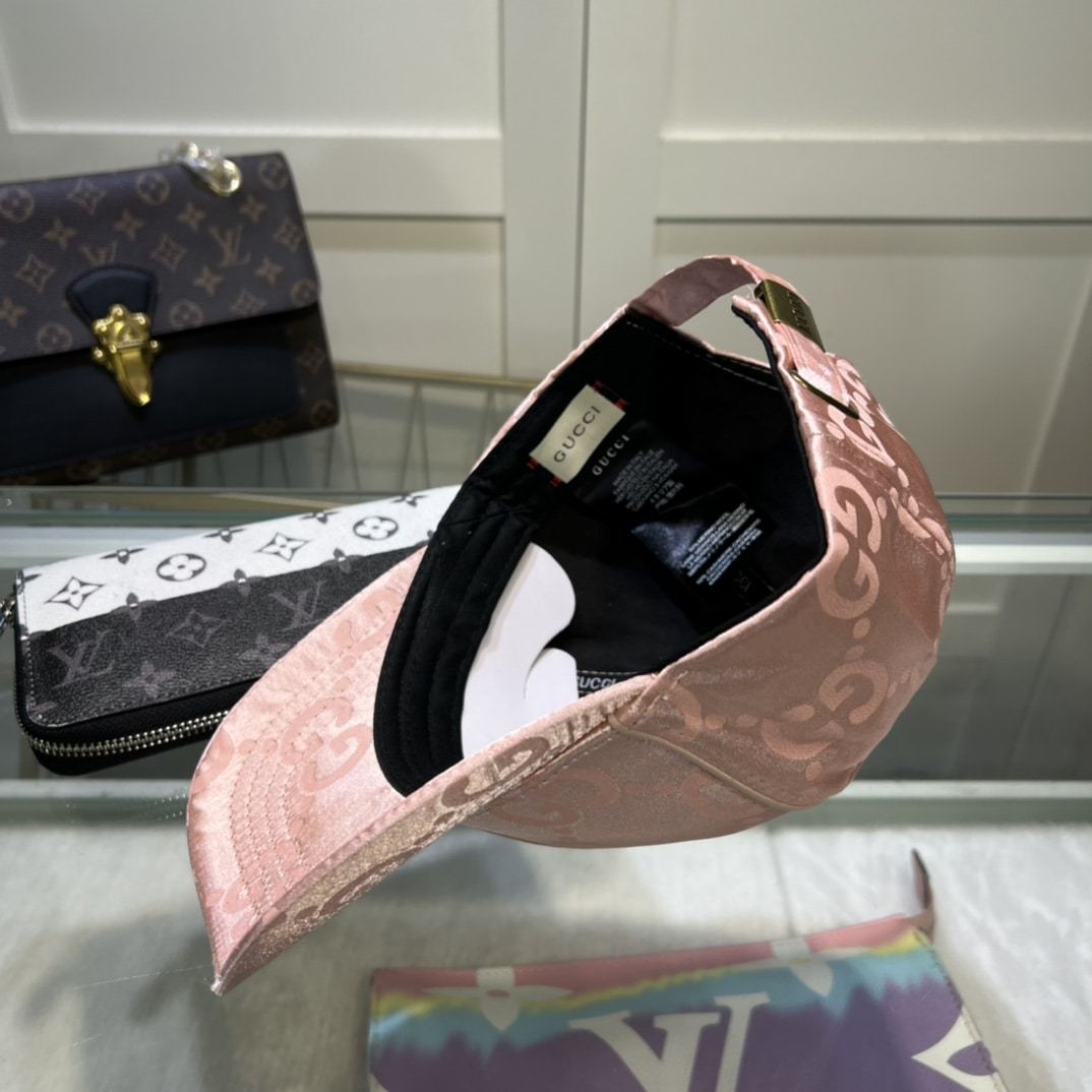 GG GG MONOGRAM GOLD LOGO BASEBALL CAP PINK