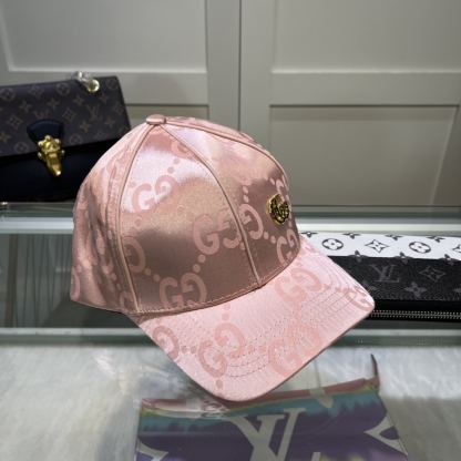 GG GG MONOGRAM GOLD LOGO BASEBALL CAP PINK