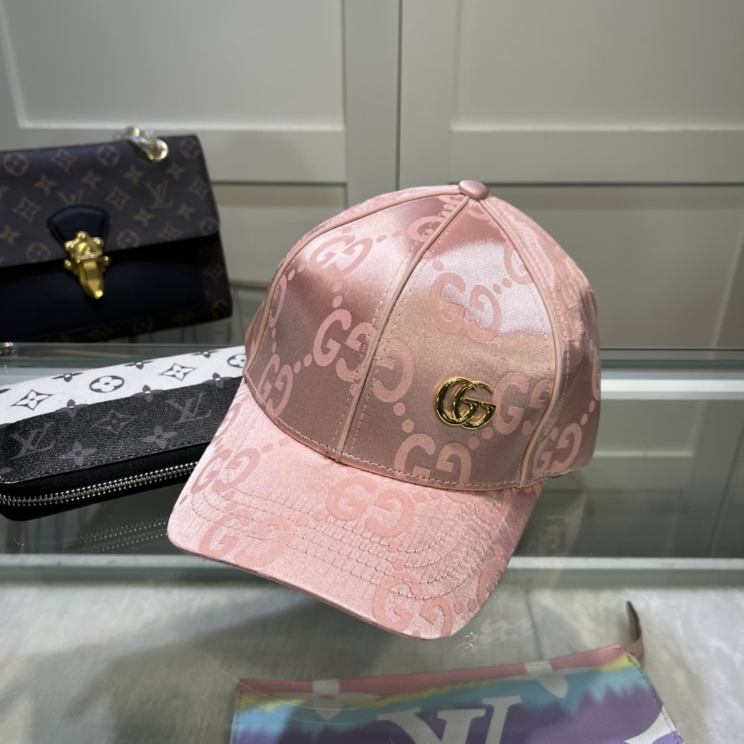 GG GG MONOGRAM GOLD LOGO BASEBALL CAP PINK