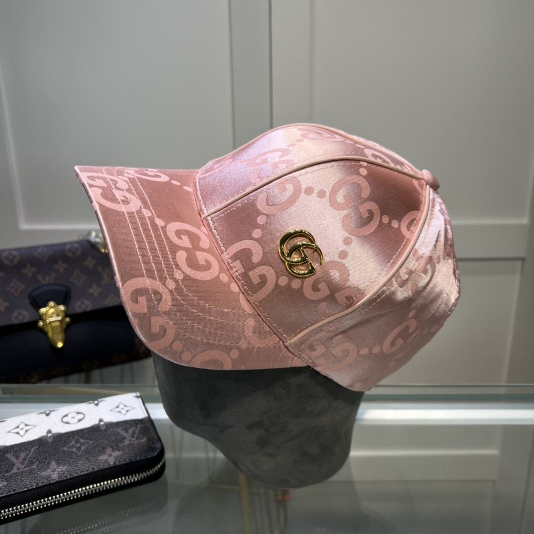 GG GG MONOGRAM GOLD LOGO BASEBALL CAP PINK