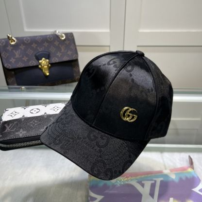 GG GG MONOGRAM GOLD LOGO BASEBALL CAP BLACK