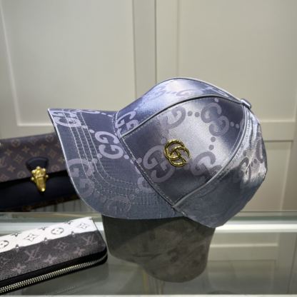GG GG MONOGRAM GOLD LOGO BASEBALL CAP GREY
