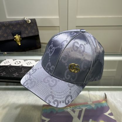 GG GG MONOGRAM GOLD LOGO BASEBALL CAP GREY