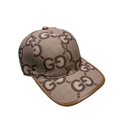 GG GG MONOGRAM COTTON BLEND CANVAS BASEBALL CAP BROWN