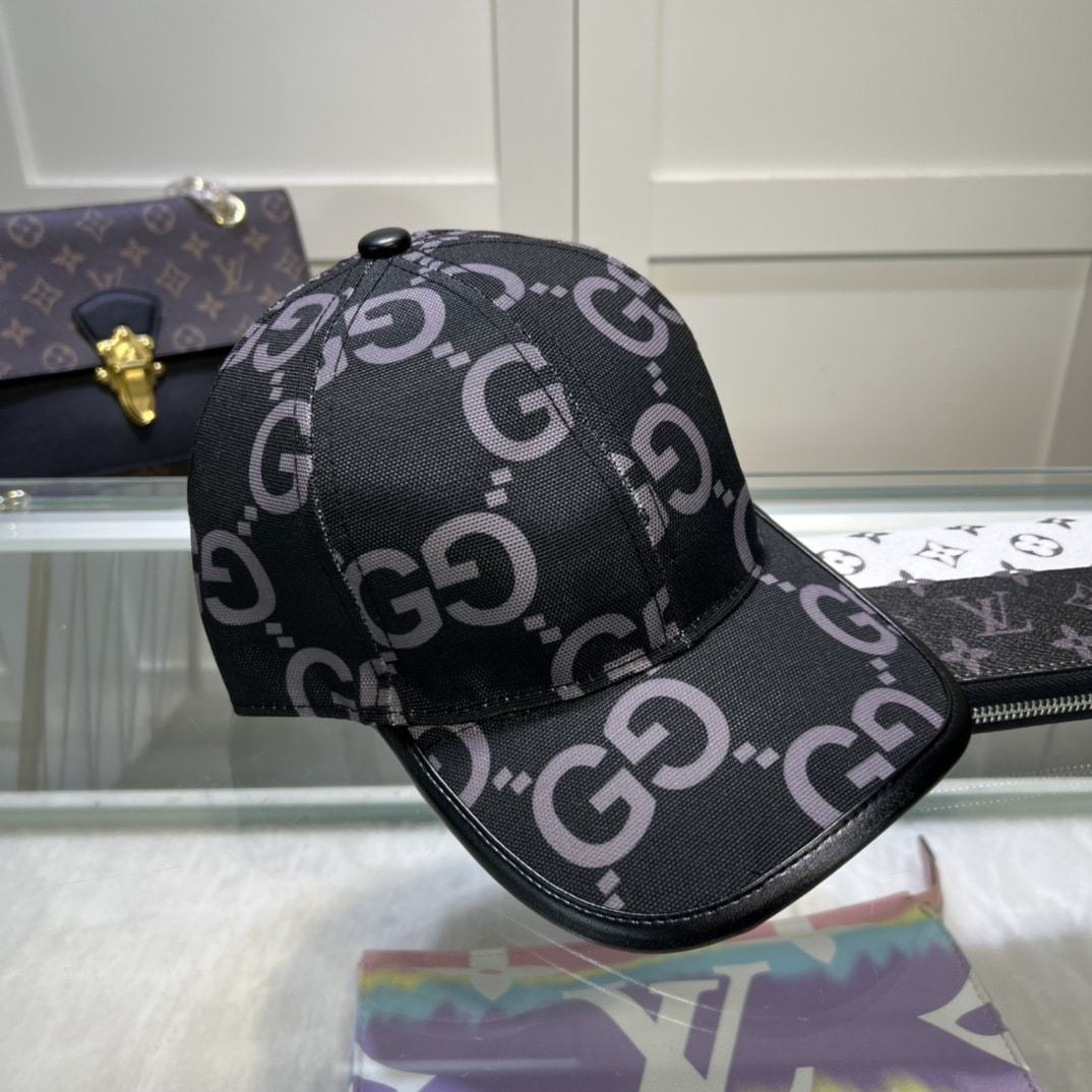 GG GG MONOGRAM COTTON BLEND CANVAS BASEBALL CAP BLACK