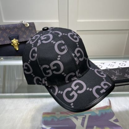 GG GG MONOGRAM COTTON BLEND CANVAS BASEBALL CAP BLACK