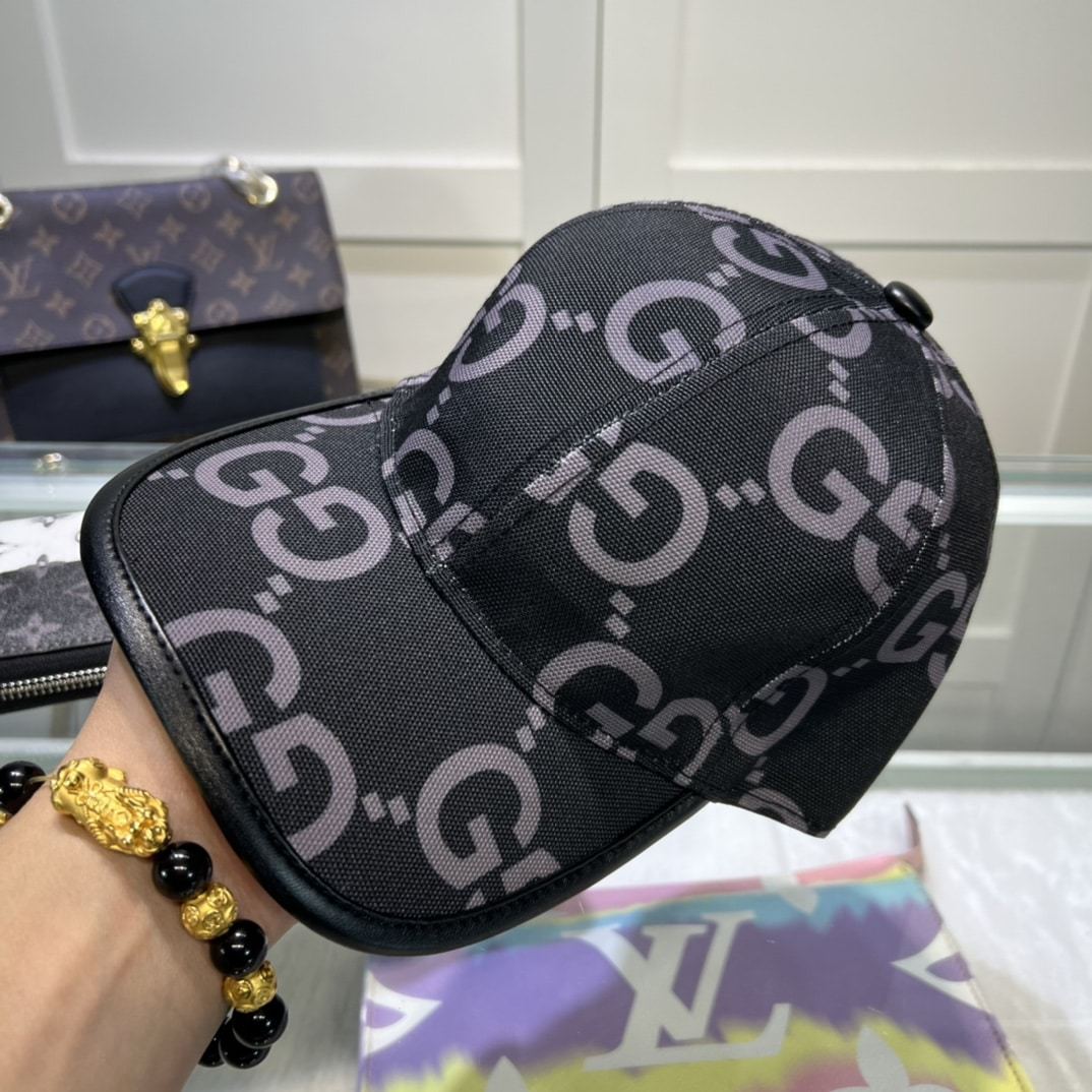 GG GG MONOGRAM COTTON BLEND CANVAS BASEBALL CAP BLACK