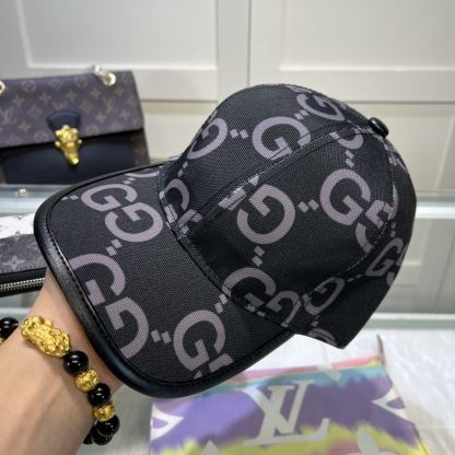 GG GG MONOGRAM COTTON BLEND CANVAS BASEBALL CAP BLACK