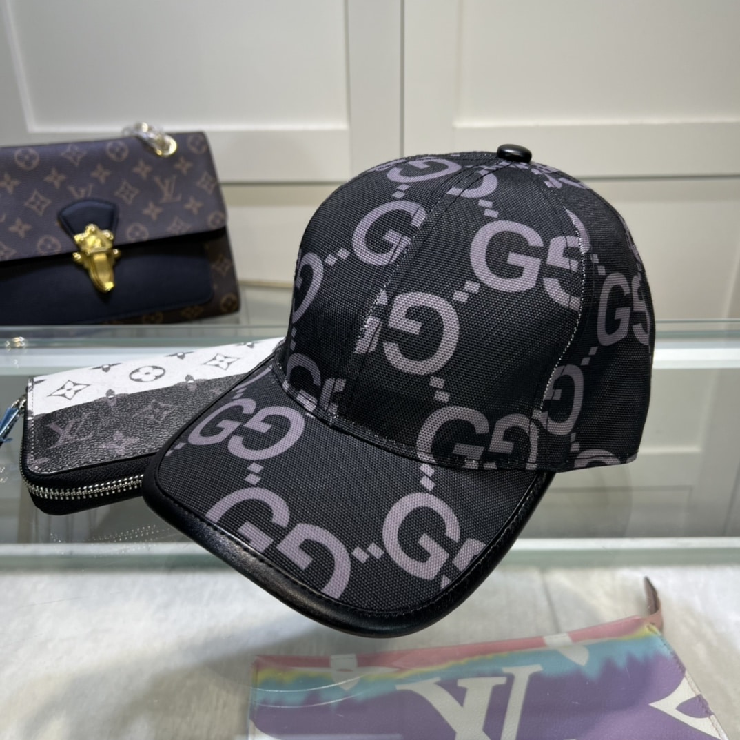 GG GG MONOGRAM COTTON BLEND CANVAS BASEBALL CAP BLACK