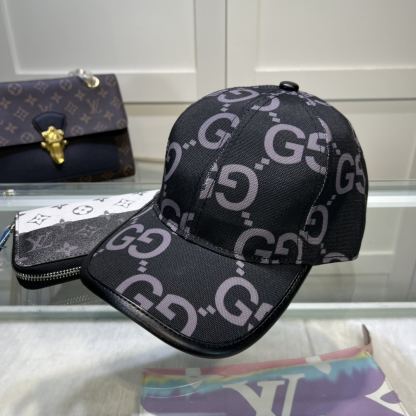 GG GG MONOGRAM COTTON BLEND CANVAS BASEBALL CAP BLACK