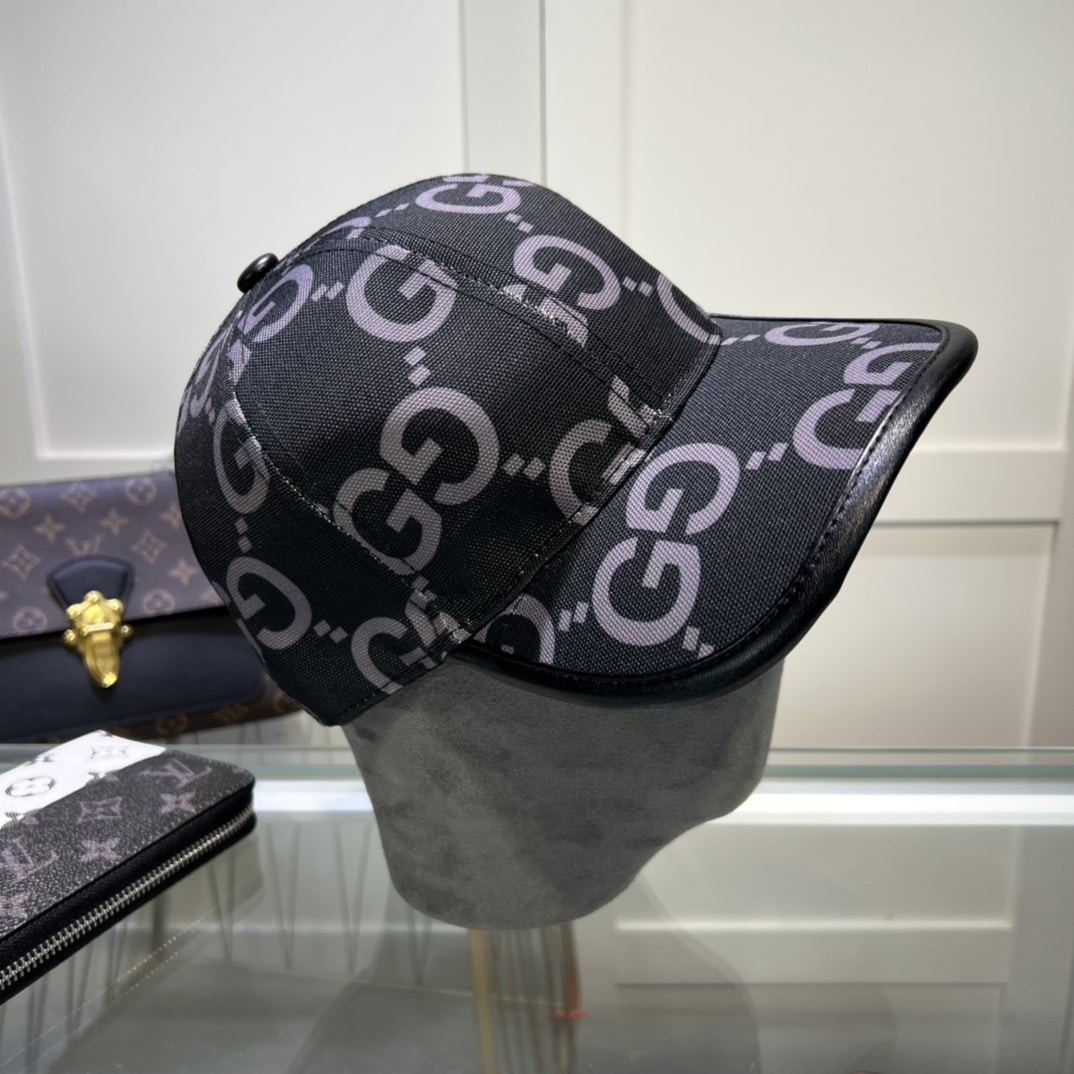GG GG MONOGRAM COTTON BLEND CANVAS BASEBALL CAP BLACK