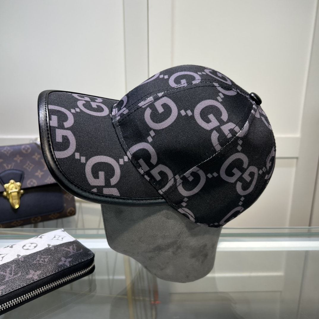 GG GG MONOGRAM COTTON BLEND CANVAS BASEBALL CAP BLACK