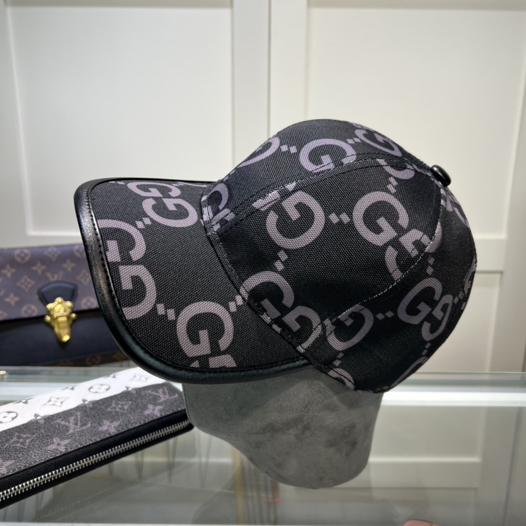 GG GG MONOGRAM COTTON BLEND CANVAS BASEBALL CAP BLACK