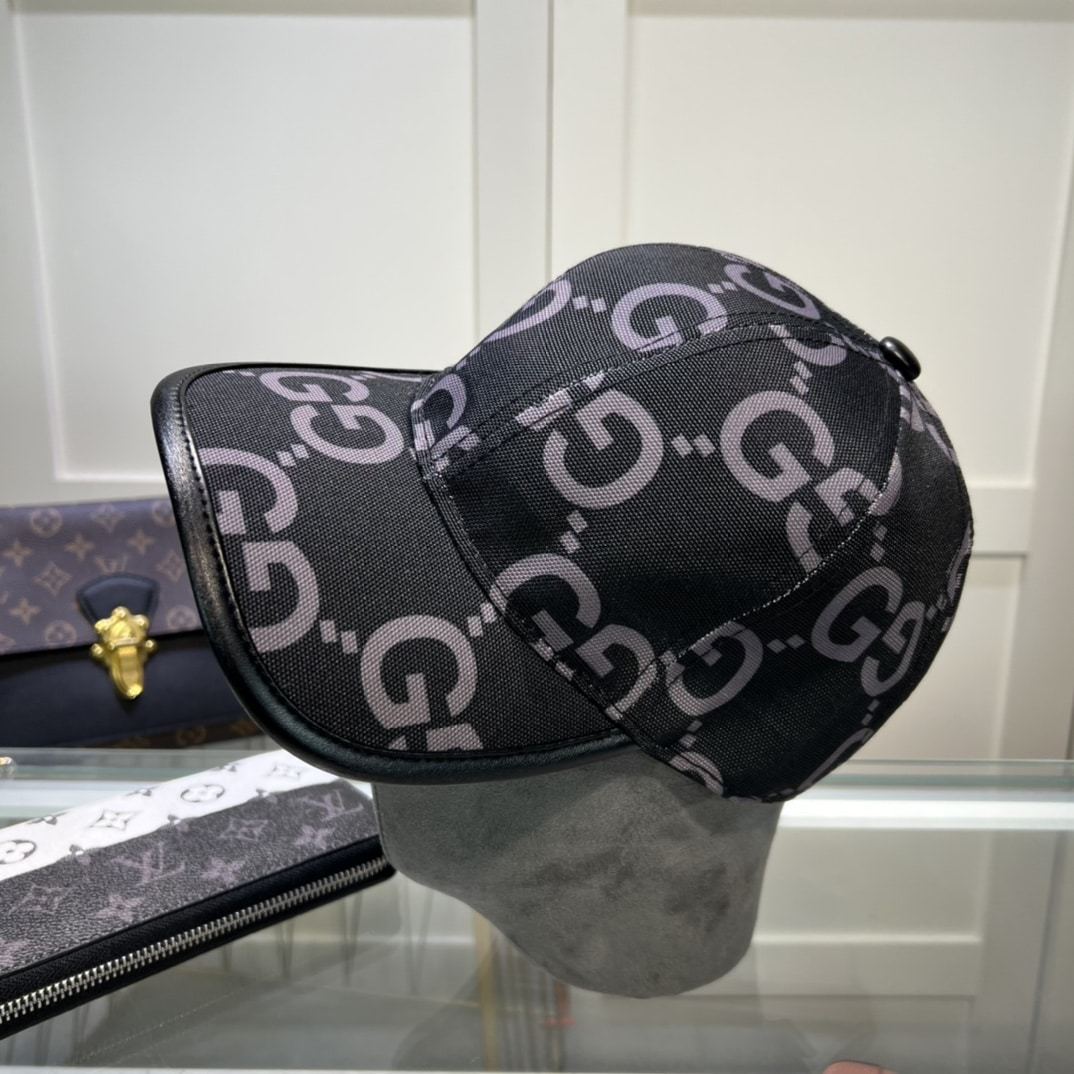 GG GG MONOGRAM COTTON BLEND CANVAS BASEBALL CAP BLACK