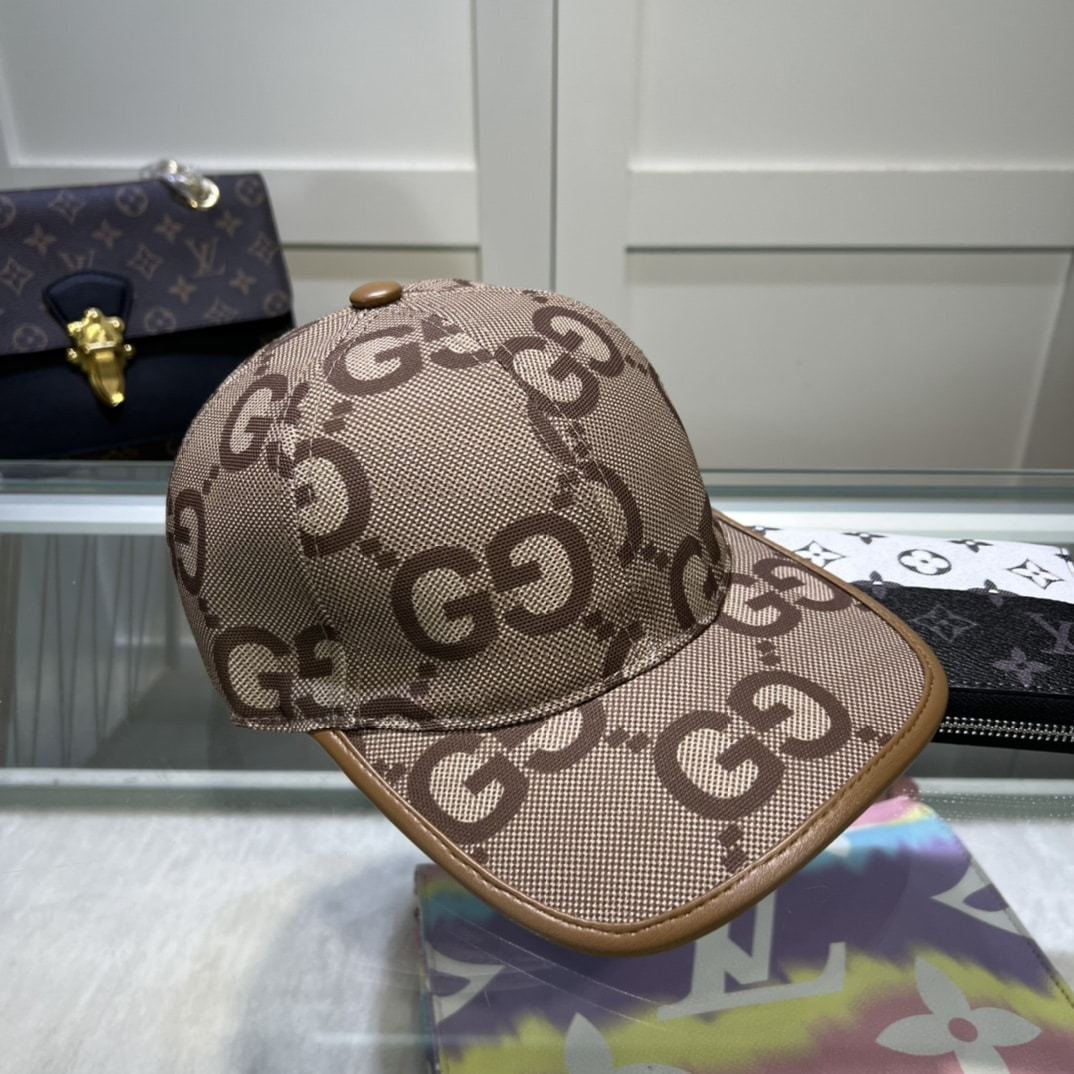 GG GG MONOGRAM COTTON BLEND CANVAS BASEBALL CAP BROWN
