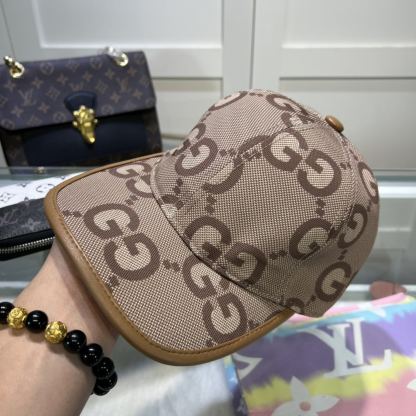 GG GG MONOGRAM COTTON BLEND CANVAS BASEBALL CAP BROWN