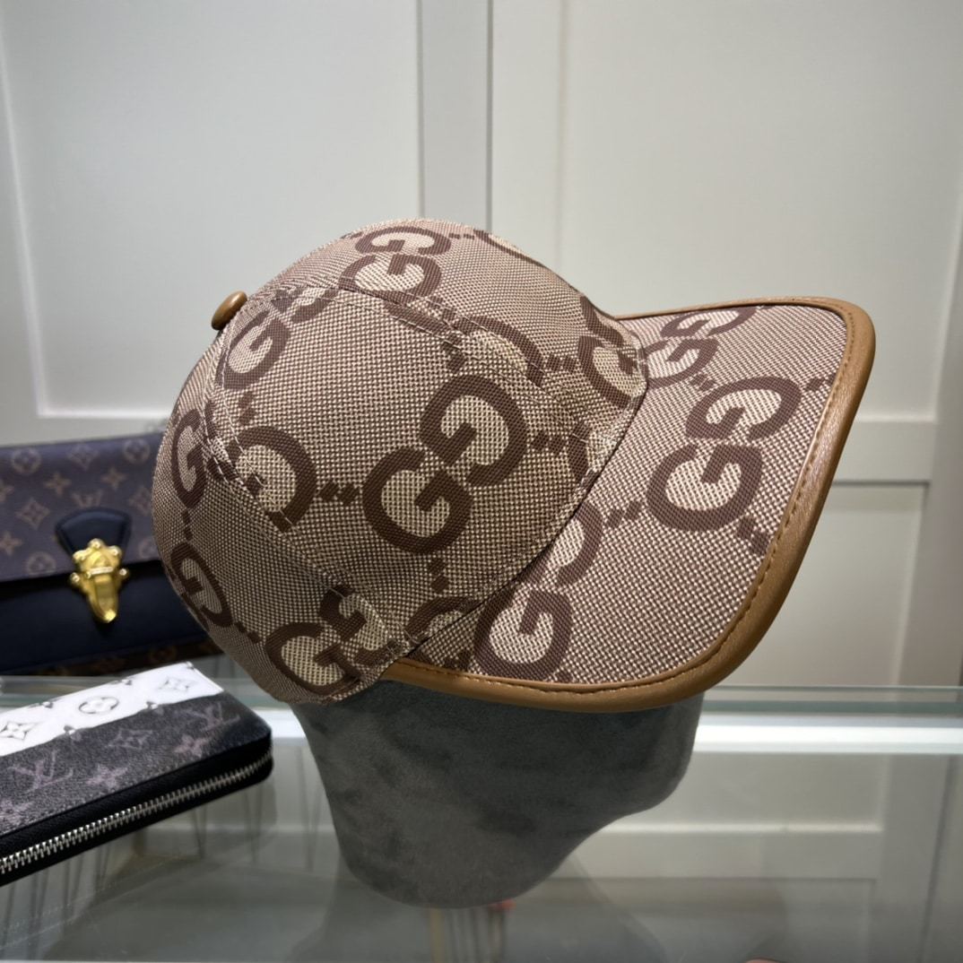 GG GG MONOGRAM COTTON BLEND CANVAS BASEBALL CAP BROWN