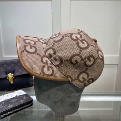 GG GG MONOGRAM COTTON BLEND CANVAS BASEBALL CAP BROWN