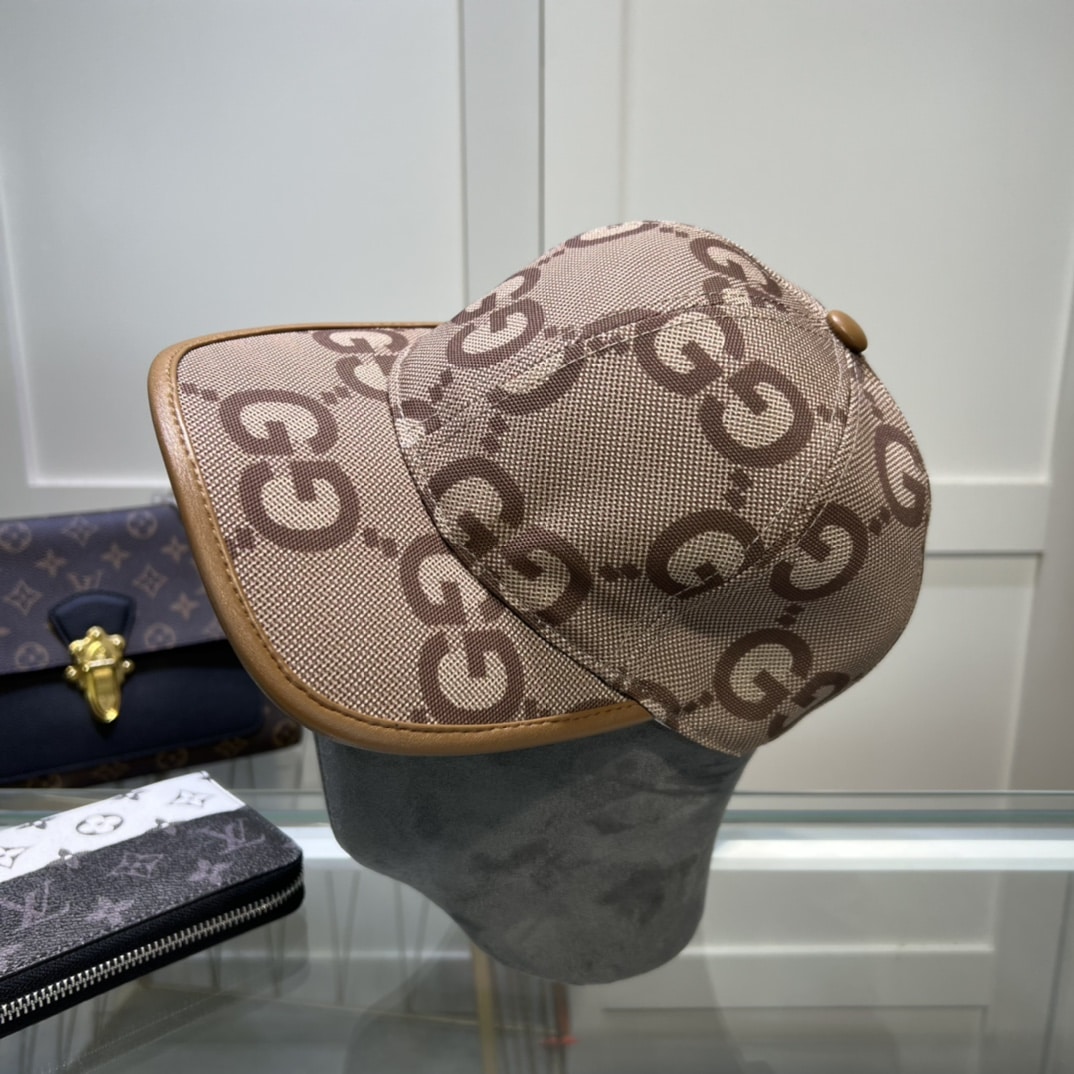 GG GG MONOGRAM COTTON BLEND CANVAS BASEBALL CAP BROWN