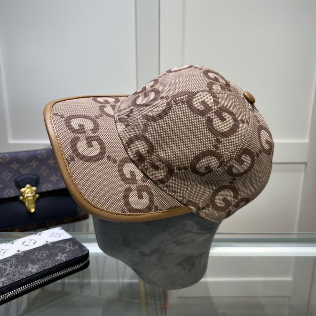 GG GG MONOGRAM COTTON BLEND CANVAS BASEBALL CAP BROWN