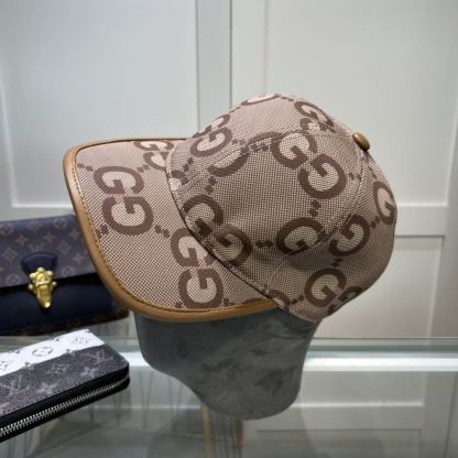 GG GG MONOGRAM COTTON BLEND CANVAS BASEBALL CAP BROWN