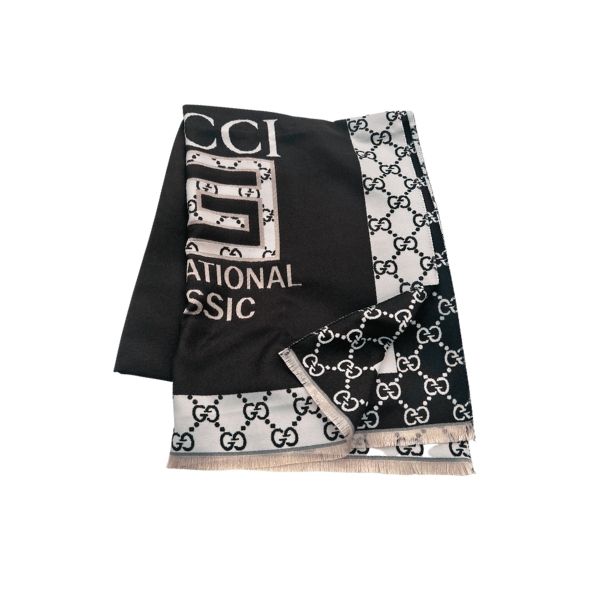 GG GG WOOL JACQUARD SCARF BLACK