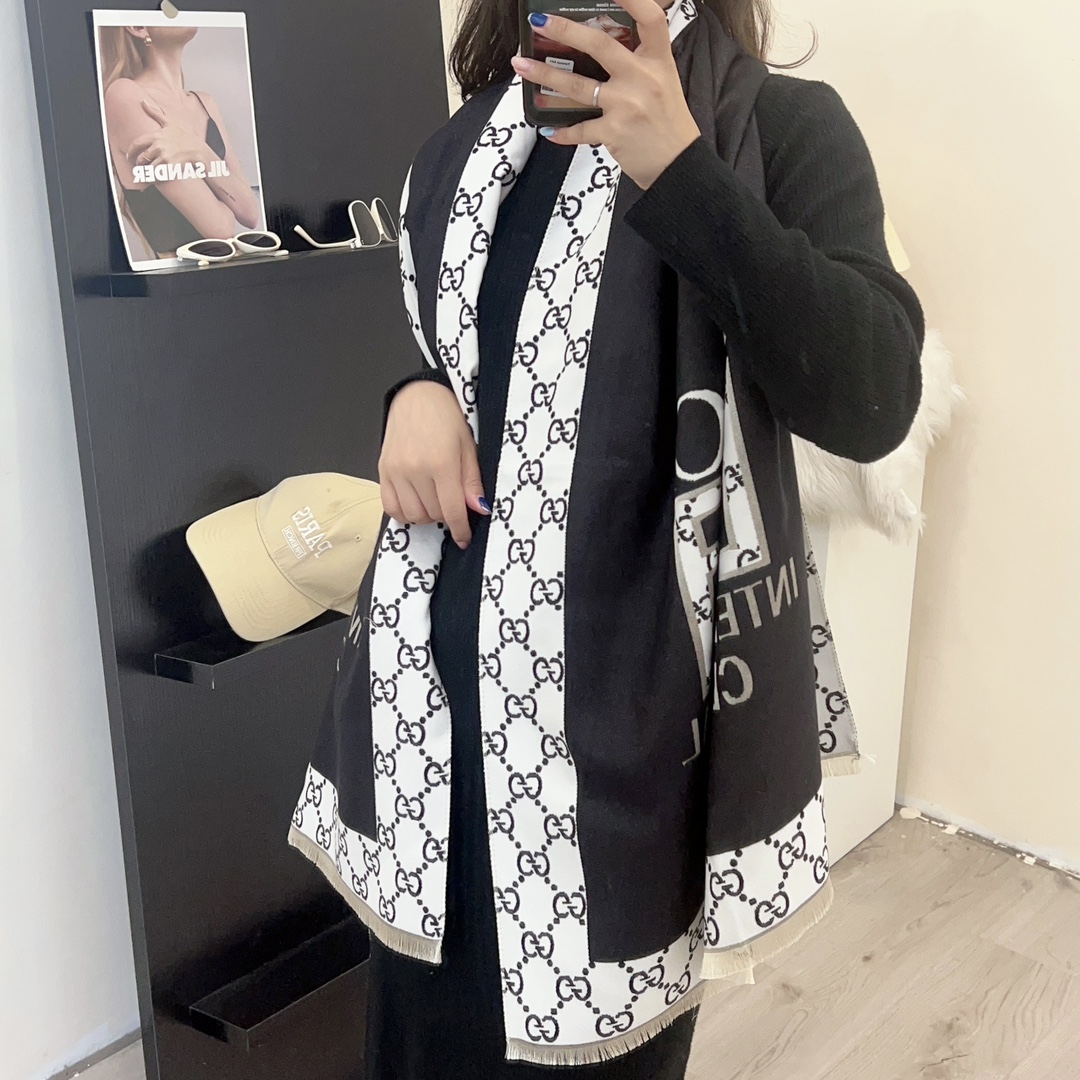 GG GG WOOL JACQUARD SCARF BLACK