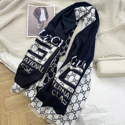 GG GG WOOL JACQUARD SCARF BLACK