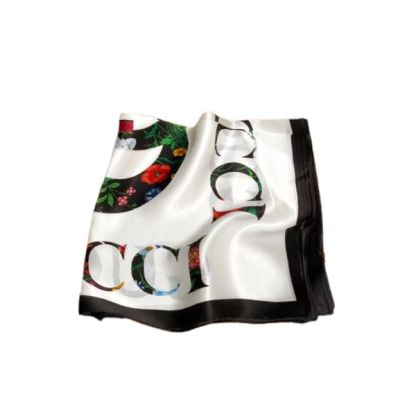 GG FLORA GG VINTAGE LOGO PRINT SCARF 70CM BLACK