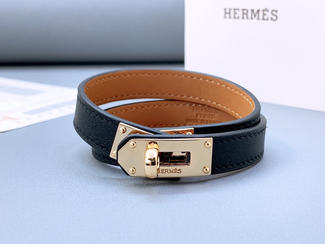 HM KELLY DOUBLE TOUR BRACELET LEATHER BLACK H068438CD89T1