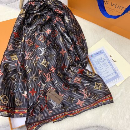 LV MONOGRAM DOTS AND STRIPES SCARF BLACK 180CM