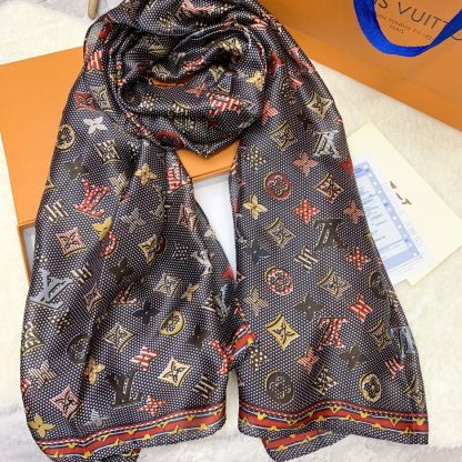 LV MONOGRAM DOTS AND STRIPES SCARF BLACK 180CM