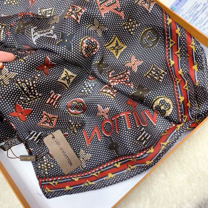 LV MONOGRAM DOTS AND STRIPES SCARF BLACK 180CM