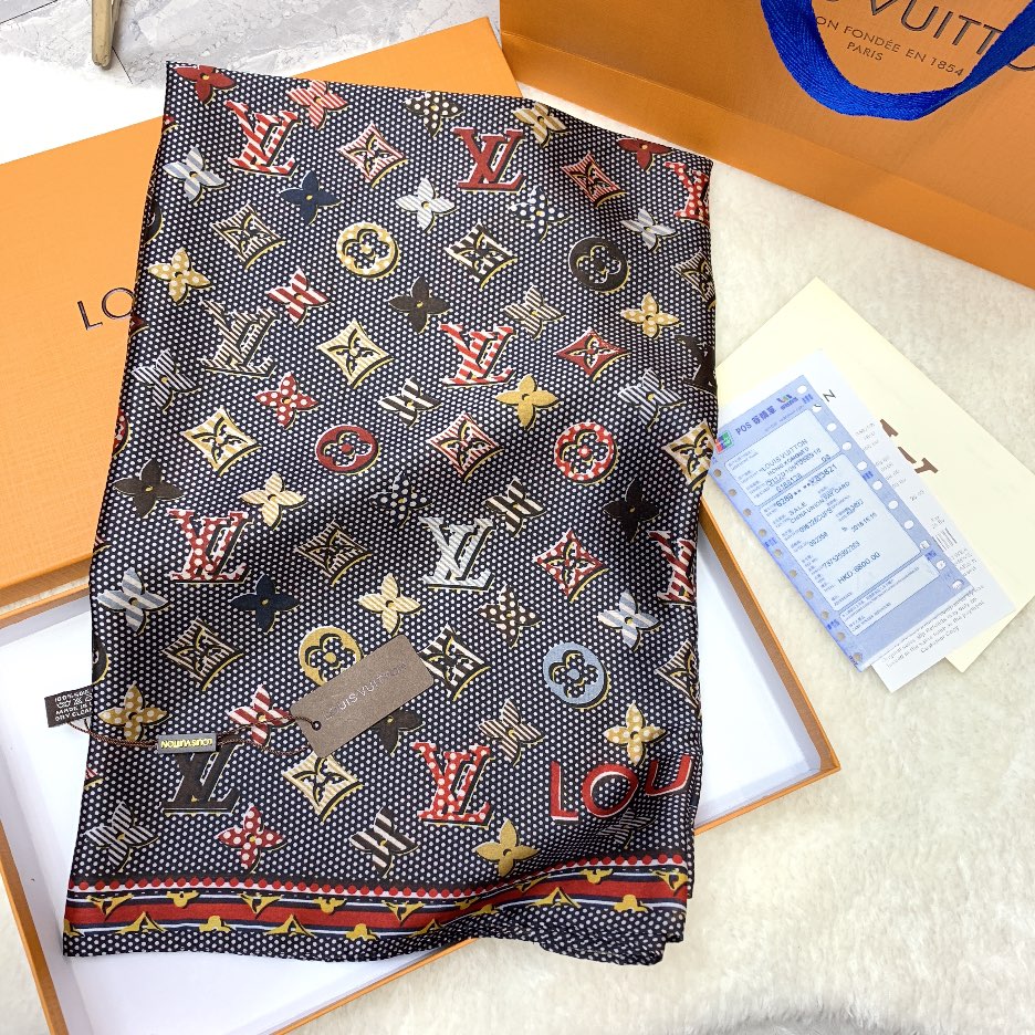 LV MONOGRAM DOTS AND STRIPES SCARF BLACK 180CM