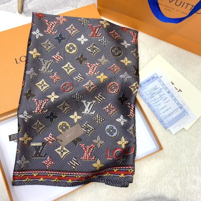 LV MONOGRAM DOTS AND STRIPES SCARF BLACK 180CM