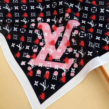 LV HEART MONOGRAM SILK SCARF BLACK