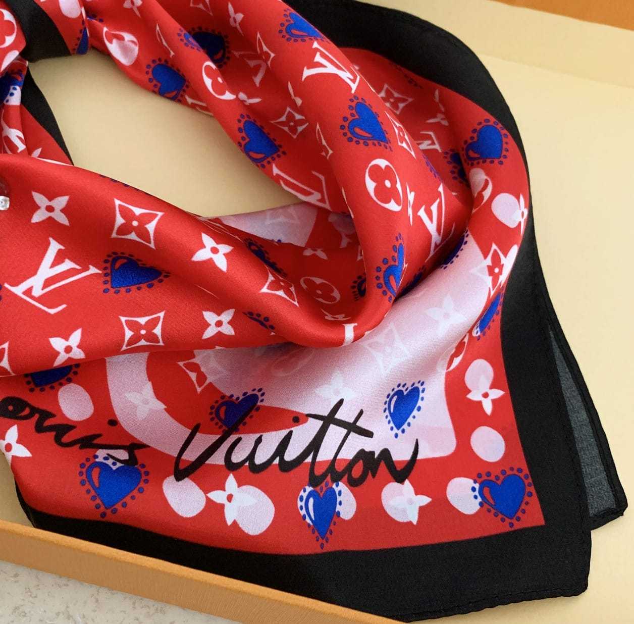 LV HEART MONOGRAM SILK SCARF RED