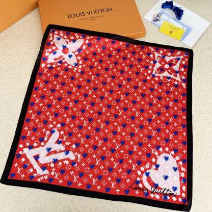LV HEART MONOGRAM SILK SCARF RED