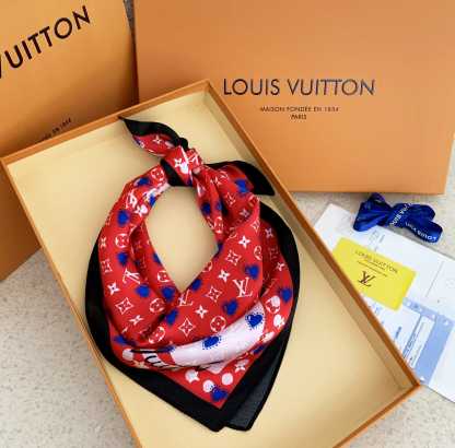 LV HEART MONOGRAM SILK SCARF RED