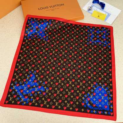 LV HEART MONOGRAM SILK SCARF BLACK RED