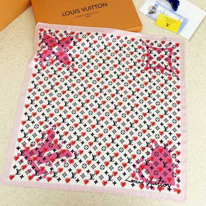 LV HEART MONOGRAM SILK SCARF WHITE PINK