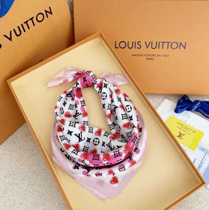 LV HEART MONOGRAM SILK SCARF WHITE PINK