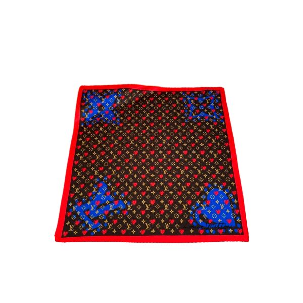 LV HEART MONOGRAM SILK SCARF BLACK RED