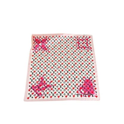LV HEART MONOGRAM SILK SCARF WHITE PINK