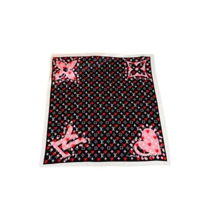 LV HEART MONOGRAM SILK SCARF BLACK