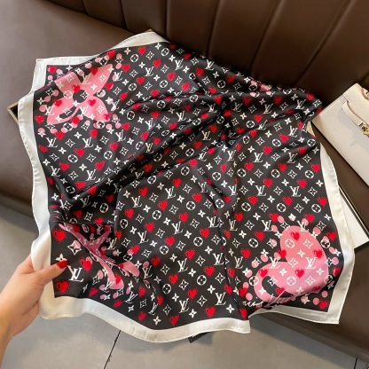 LV SILK SQUARE SCARF MONOGRAM AND HEART BLACK 70CM