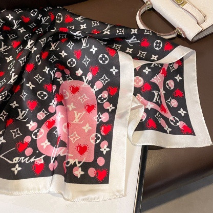 LV SILK SQUARE SCARF MONOGRAM AND HEART BLACK 70CM