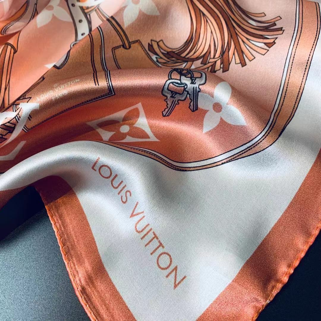 LV STRAPS SQUARE SCARF ORANGE