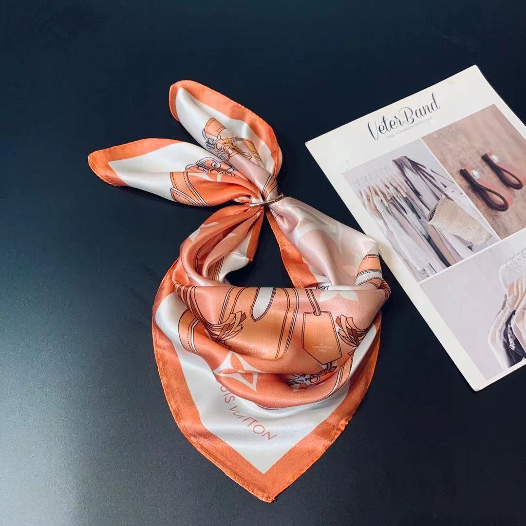 LV STRAPS SQUARE SCARF ORANGE